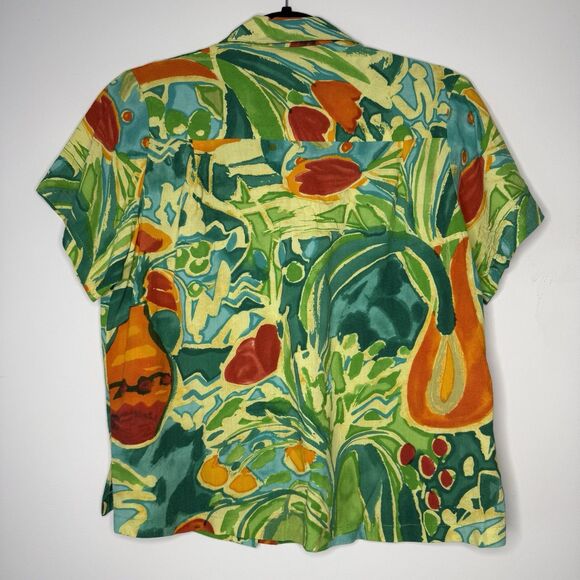 VINTAGE Jams World Hawaiian Floral Blouse Women’s XS Lily Vase Aloha Button Top - Picture 3 of 13